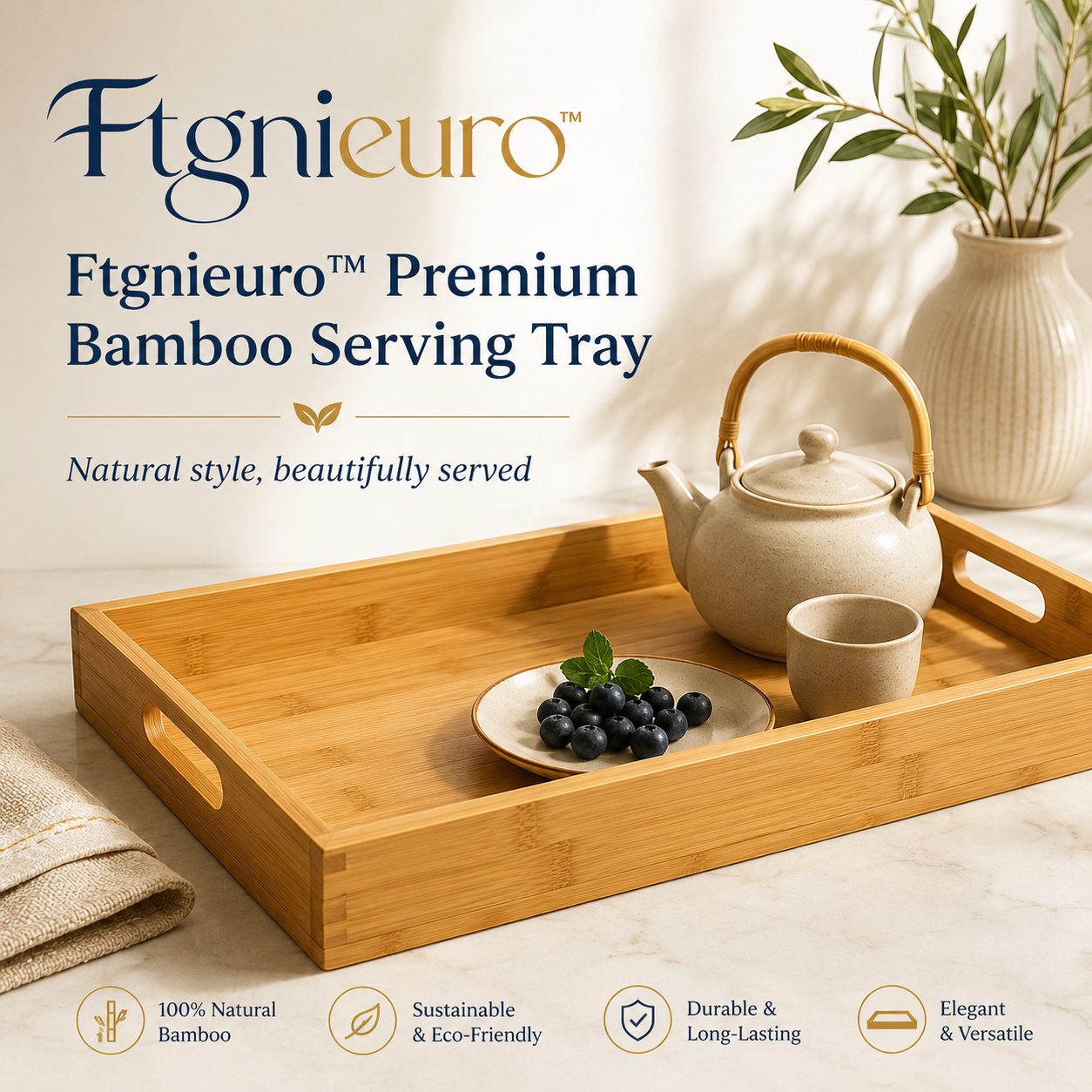 Ftgnieuro™ Premium Bamboo Serving Tray